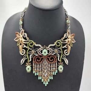 ZARA Rhinestone Encrusted Bird Pineapple Flower Bib Collar Statement Necklace